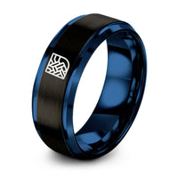 Unique Gifts for Dad Birthday – black & blue tungsten basket weave icon ring