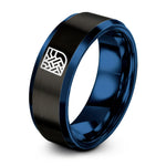 personalized presents for him – black & blue tungsten basket weave icon ring