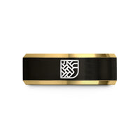 men’s tungsten wedding band – black & gold tungsten basket weave icon wedding band