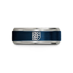 personalized presents for him – blue & silver tungsten basket weave icon wedding band