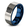 Basket Weave Icon – Tungsten Wedding Band, 8 mm, Blue, Silver Comfort-Fit Unisex