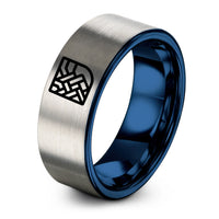 Unique Gifts for Dad Birthday – blue & grey tungsten basket weave icon ring