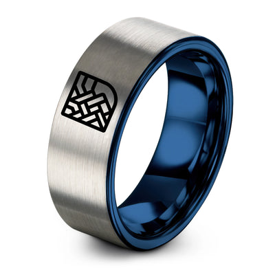 Basket Weave Icon – Tungsten Wedding Band, 8 mm, Blue, Silver Comfort-Fit Unisex