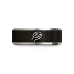 dad birthday present rings – black & grey tungsten hand grip wedding band