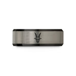 keepsake rings for her – black & silver tungsten gemsbok horns crossed wedding band