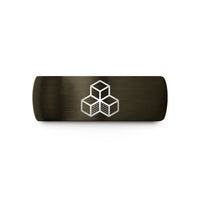 engraved rings for couples – gunmetal & black tungsten isometric cubes wedding band