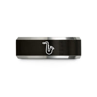 tungsten rings for men – black & grey tungsten saxophone wedding band