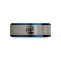 engraved jewelry for him – black & blue & silver tungsten tree moon wedding band