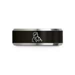 engraved mens rings present – black & silver tungsten oboist wedding band