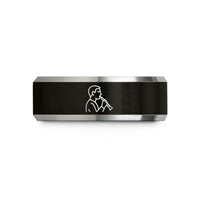 engraved mens rings present – black & silver tungsten oboist wedding band