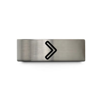 nerdy presents for her – blue & grey tungsten directional chevron wedding band