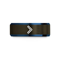 geeky presents for him – gunmetal & blue tungsten directional chevron wedding band