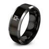 American Football Goalpost – Tungsten Wedding Band, 8 mm, Grey, Black Comfort-Fit Unisex