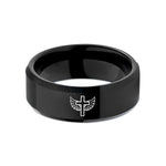 personalized couple rings present – black tungsten cross angel wings wedding band