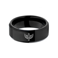 personalized couple rings present – black tungsten cross angel wings wedding band