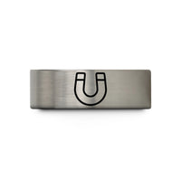 present ideas for bride – blue & grey tungsten horseshoe magnet wedding band
