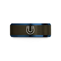 presents for wedding couple – gunmetal & blue tungsten horseshoe magnet wedding band