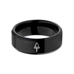 engraved couple wedding rings – black tungsten ship bell rope wedding band