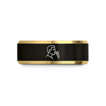 matching wedding bands set – black & gold tungsten soloist microphone wedding band