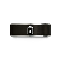 creative engagement ring ideas – black & gray tungsten battery icon wedding band