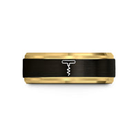 personalized wedding present ideas – black & gold tungsten corkscrew wedding band