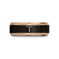 wedding presents for couples – black & rose gold tungsten corkscrew wedding band