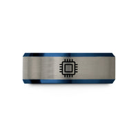 modern wedding ring styles – blue & grey tungsten microchip ic wedding band