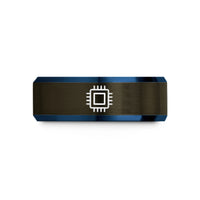 tungsten wedding band men – gunmetal & blue tungsten microchip ic wedding band