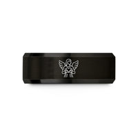 matching couple rings – black tungsten angel heart wedding band