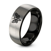 Unique Wedding Ring Set – black & gray tungsten deaths head hawkmoth ring