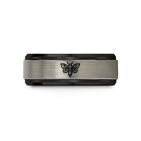 couples matching rings – black & gray tungsten deaths head hawkmoth wedding band