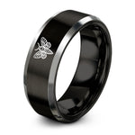 couples matching rings – black & silver tungsten deaths head hawkmoth ring