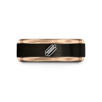 couples tungsten band set – black & rose gold tungsten hot dog wedding band