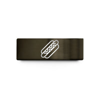 couples tungsten band set – gunmetal & rose gold tungsten hot dog wedding band