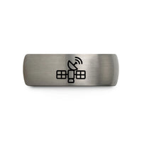 engraved rings for her – gunmetal & silver tungsten gps satellite wedding band