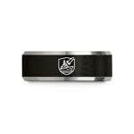 engraved womens rings band – black & silver tungsten surface warfare pin wedding band