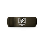 engraved womens rings band – gunmetal & black tungsten surface warfare pin wedding band