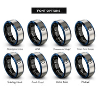 font options for inside engraving on black & blue & grey unit cell rings