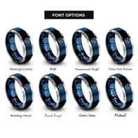 font options for inside engraving on blue & silver unit cell rings