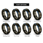 font options for inside engraving on gunmetal & blue unit vectors rings