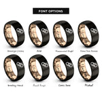 font options for inside engraving on black & rose gold unity chain link rings