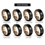 font options for inside engraving on black & rose gold unity circle rings