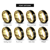 font options for inside engraving on black & gold unity knot rings