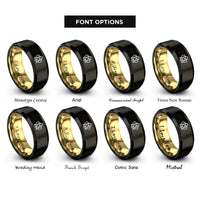 font options for inside engraving on black & gold unity knot rings