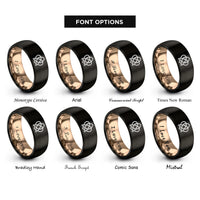 font options for inside engraving on black & rose gold unity knot rings