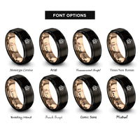 font options for inside engraving on black & rose gold unity knot rings