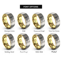 font options for inside engraving on gold & grey unity knot rings
