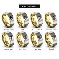font options for inside engraving on gold & grey unity knot rings