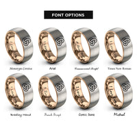 font options for inside engraving on rose gold & grey unity knot rings