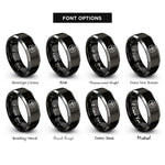 font options for inside engraving on black & grey up bow mark rings